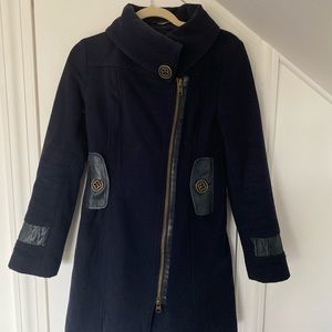 Mackage navy coat with leather detail